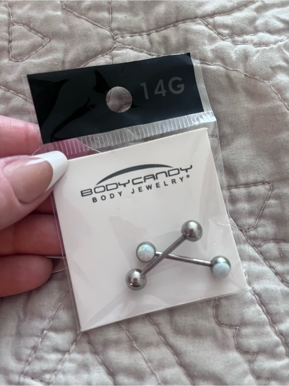 BodyCandy 14G Opal Ball Barbell- Silver with White Opal